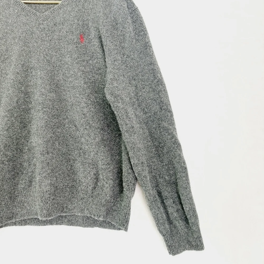Polo by Ralph Lauren Gray & Black Long Sleeves V-Neck Pullover Sweaters 3526